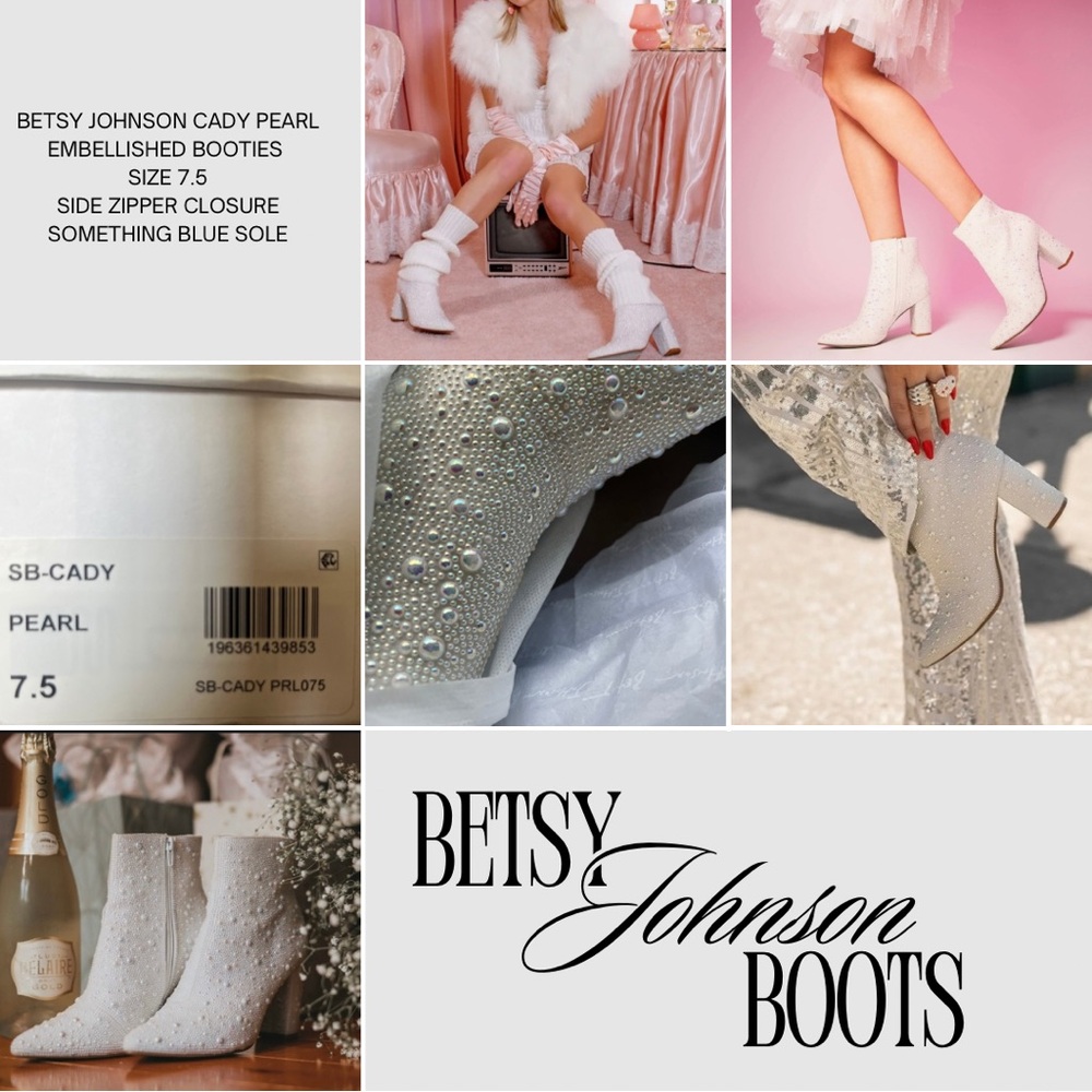 NWT. Betsy Johnson. White Pearl Embellished Wedding Concert Boots. Size 7.5